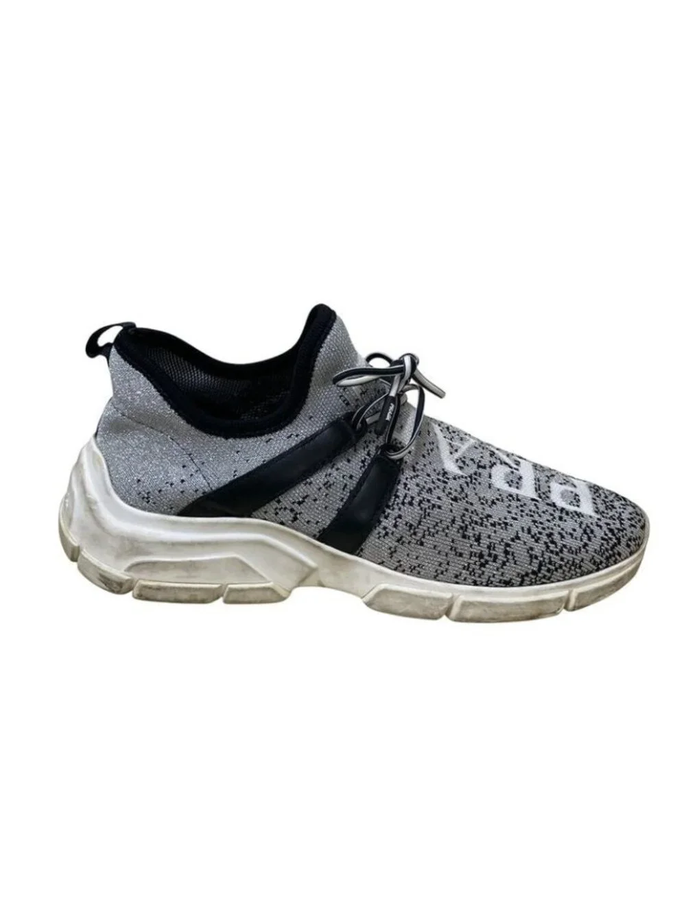 Prada Logo Knit Sneakers Size 6 Approx 23 cm Silver Color Black - Picture 5 of 13